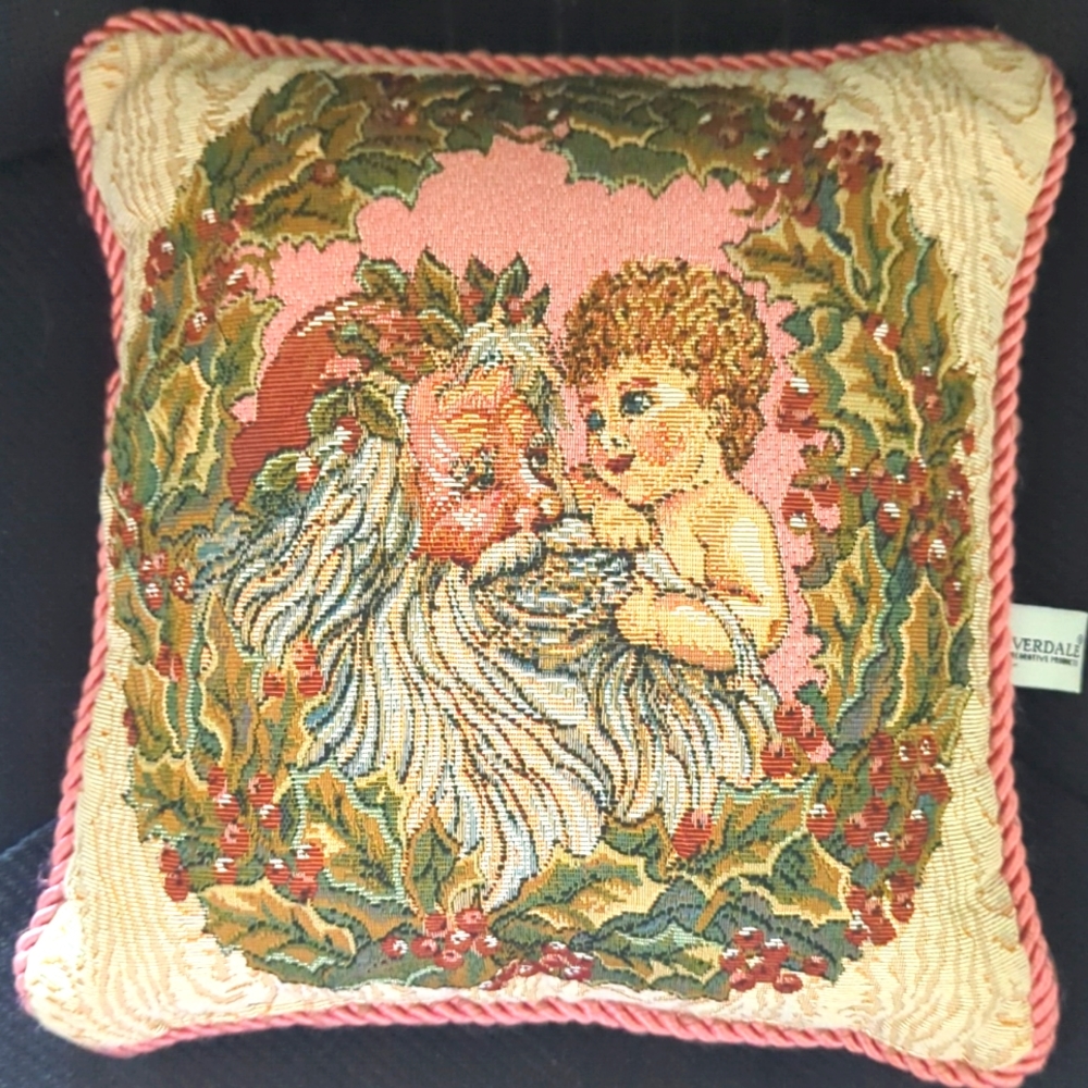 Christmas Tapestry Throw Pillow - Santa with Angel Baby 13" X 12" Made i…